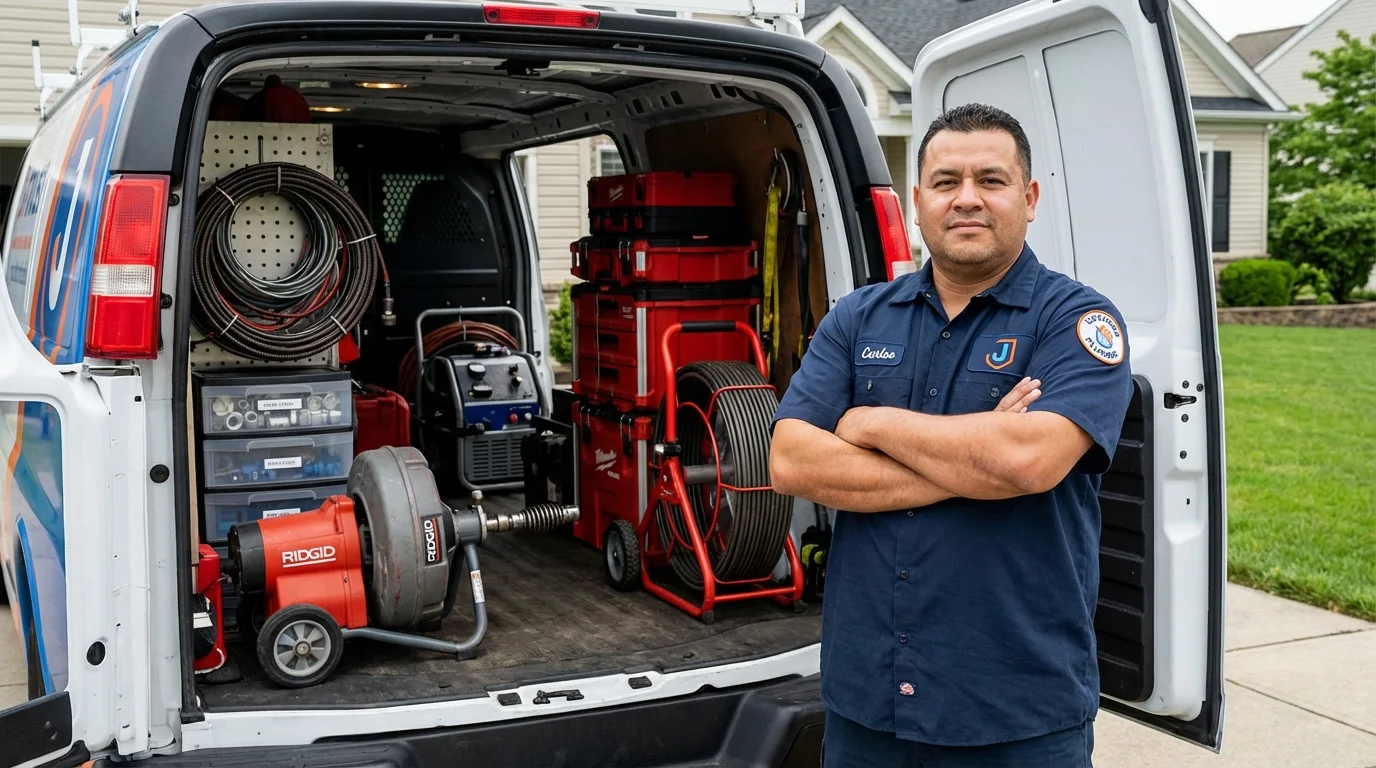 Professional drain cleaning equipment and Johns Plumbing LLC plumber in Bar Harbor