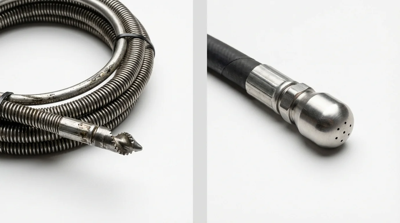 Drain snake cable and hydro jetting nozzle used for drain cleaning in Bar Harbor, ME