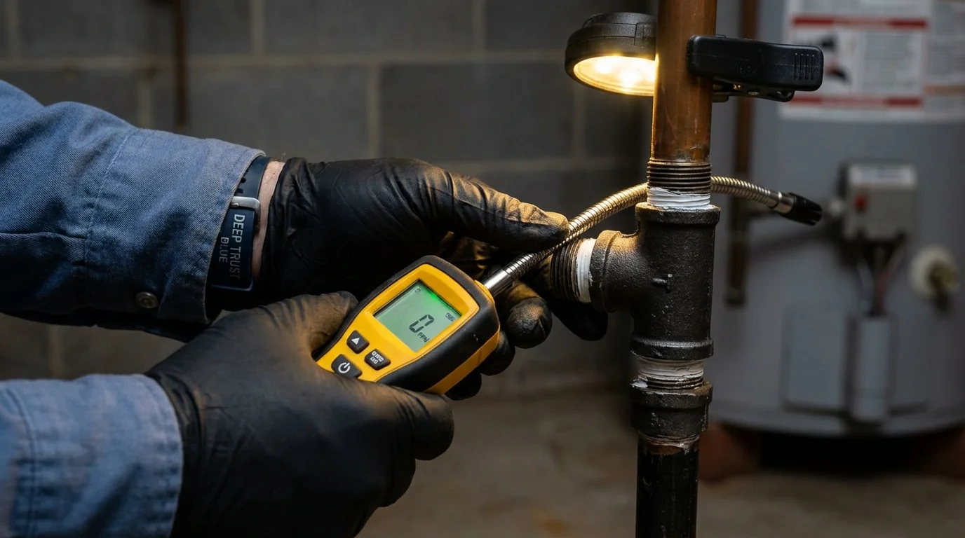 Gas leak detection with electronic sniffer by Johns Plumbing LLC in Bar Harbor