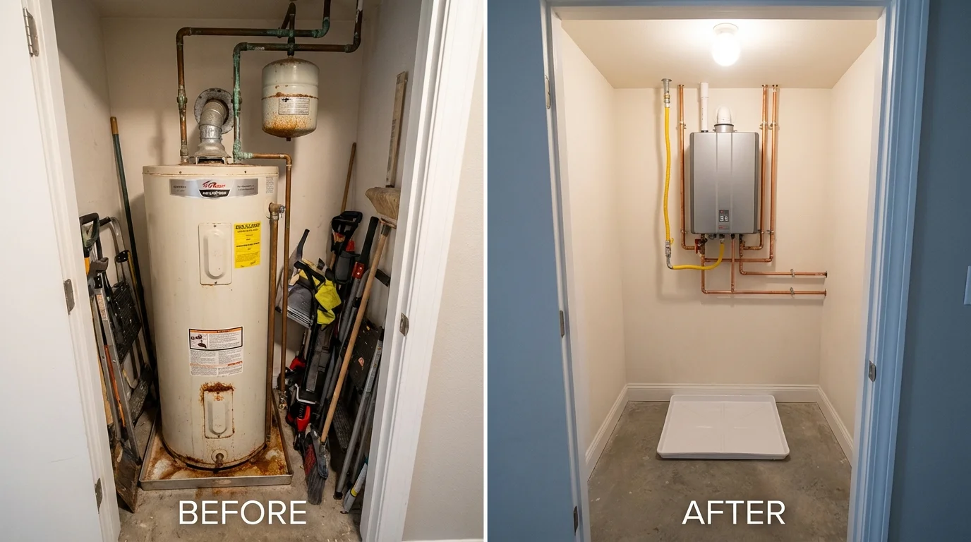 Tank water heater versus wall-mounted tankless unit comparison for Bar Harbor, ME homeowners