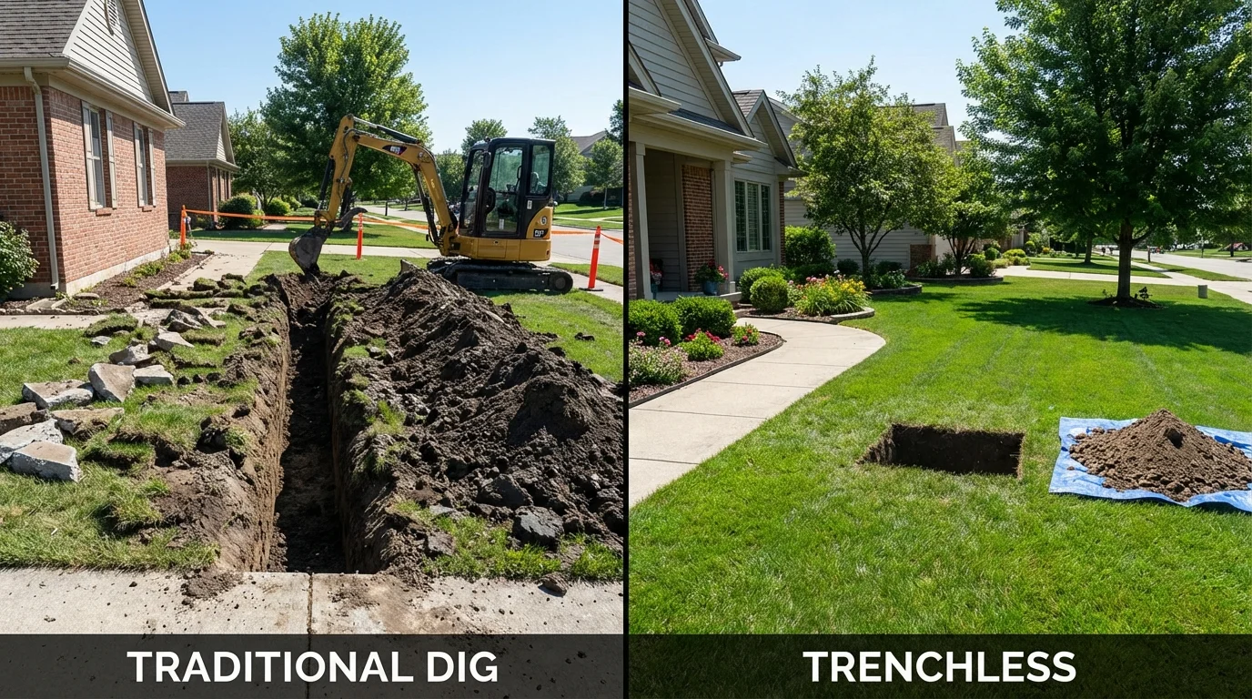 Trenchless sewer repair with minimal yard damage versus traditional excavation in Bar Harbor, ME